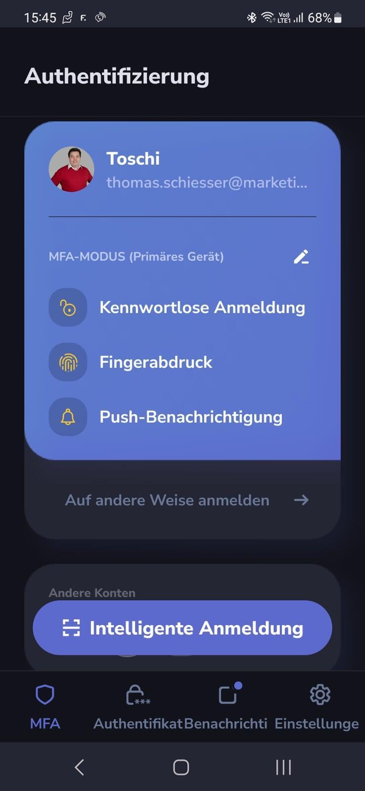 Mit Zoho OneAuth über Android oder iPhone mit MFA anmelden